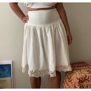 70's vintage cream white lace trim midi skirt XS/S - cottagecore boho prairie